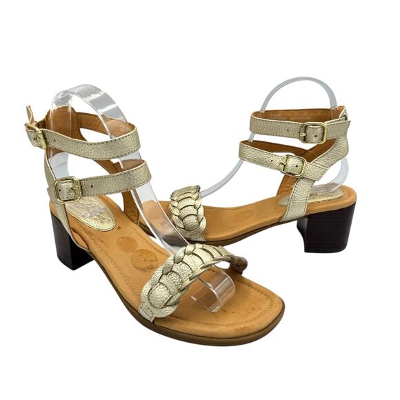 Sperry Top Sider Gold Cup Vivian Mora Platinum Gold Leather Heeled Sandals - Picture 1 of 10